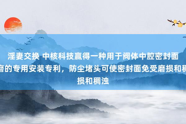 淫妻交换 中核科技赢得一种用于阀体中腔密封面研磨的专用安装专利，防尘堵头可使密封面免受磨损和稠浊