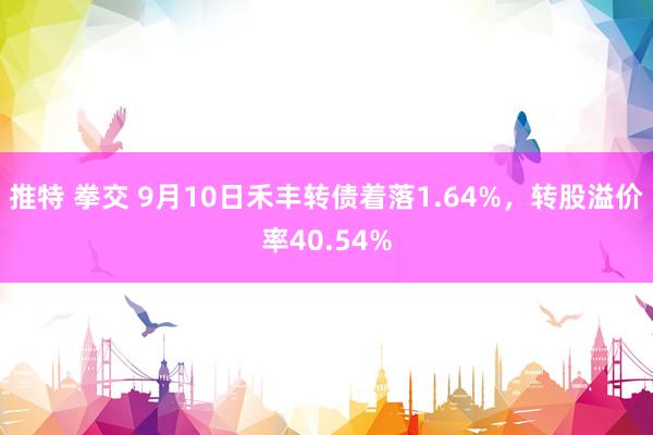 推特 拳交 9月10日禾丰转债着落1.64%，转股溢价率40.54%