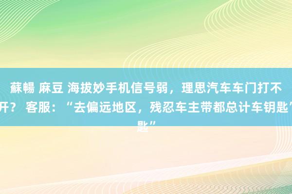 蘇暢 麻豆 海拔妙手机信号弱，理思汽车车门打不开？ 客服：“去偏远地区，残忍车主带都总计车钥匙”