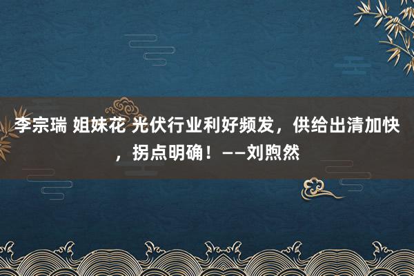 李宗瑞 姐妹花 光伏行业利好频发，供给出清加快，拐点明确！——刘煦然