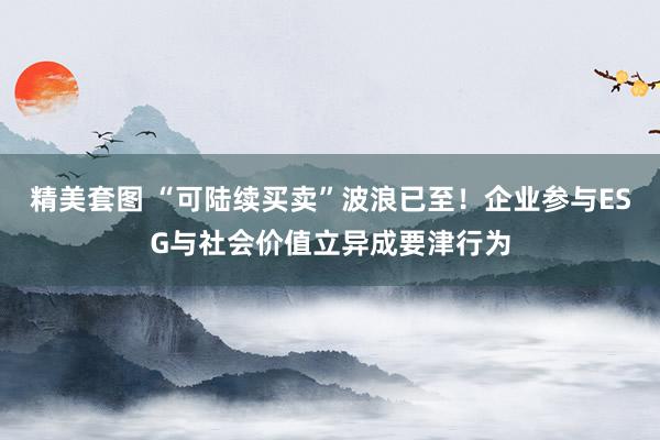 精美套图 “可陆续买卖”波浪已至！企业参与ESG与社会价值立异成要津行为